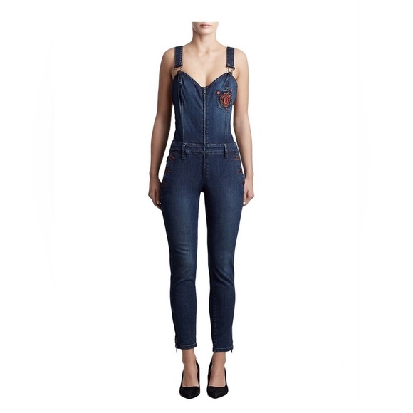 True Religion Man U Skinny Women's Denim Overalls Sz Large - Picture 1 of 16